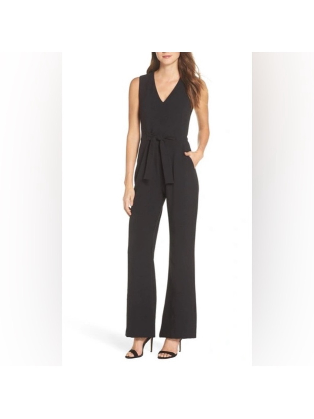 Vince Camuto Black Wide-Leg Jumpsuit with Waist Tie